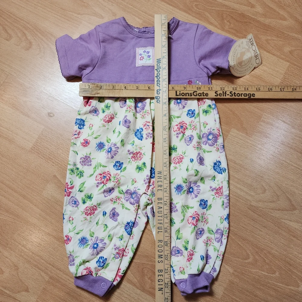 Vintage Cherokee One Piece Romper Size 6/9 Months‎ 100% Cotton Purple Floral NWT
